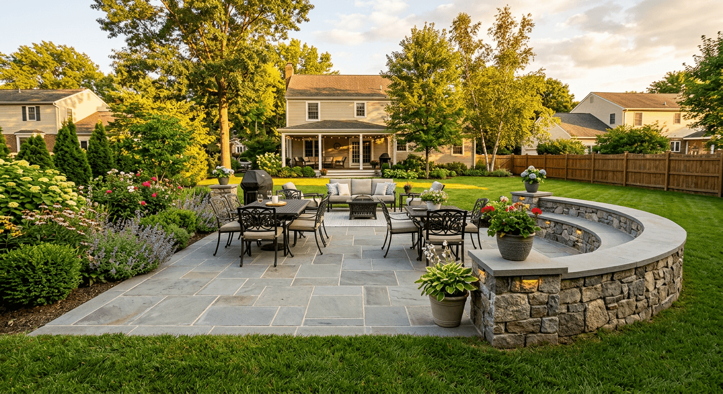 Bluestone Paver Patio with Seat Wall