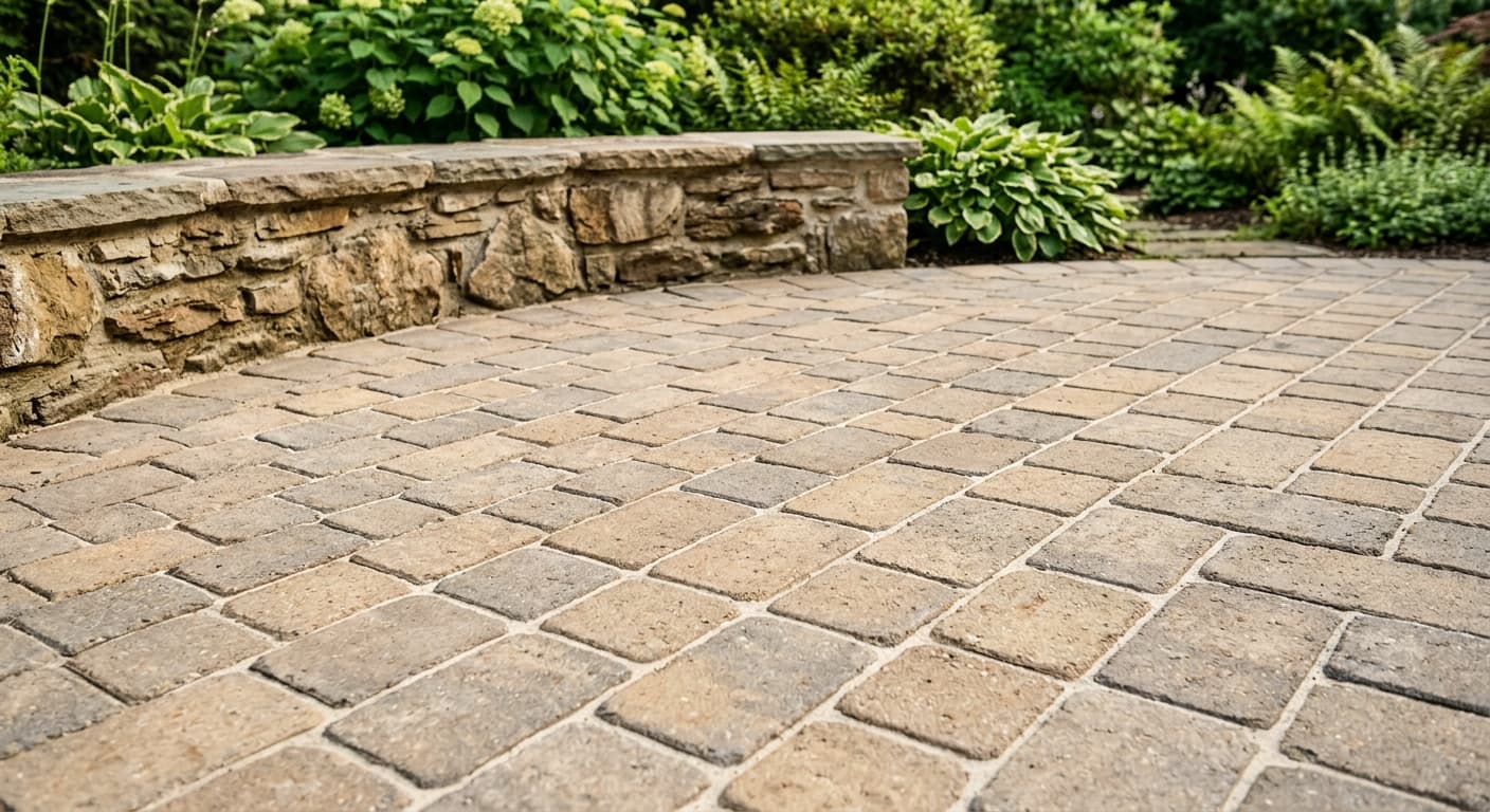 Completed paver patio with polymeric sand joints and edge restraints